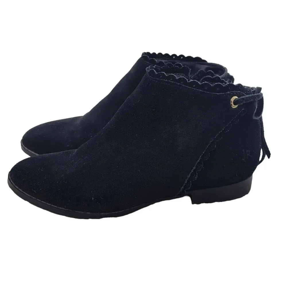 Jack Rogers Charlotte Black Suede Ankle Booties Women's Size 6.5 Bow‎ Detail